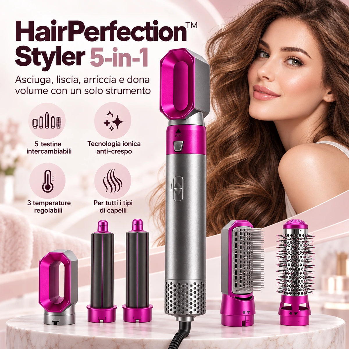 HairPerfection Styler 5-in-1 con cinque testine intercambiabili
