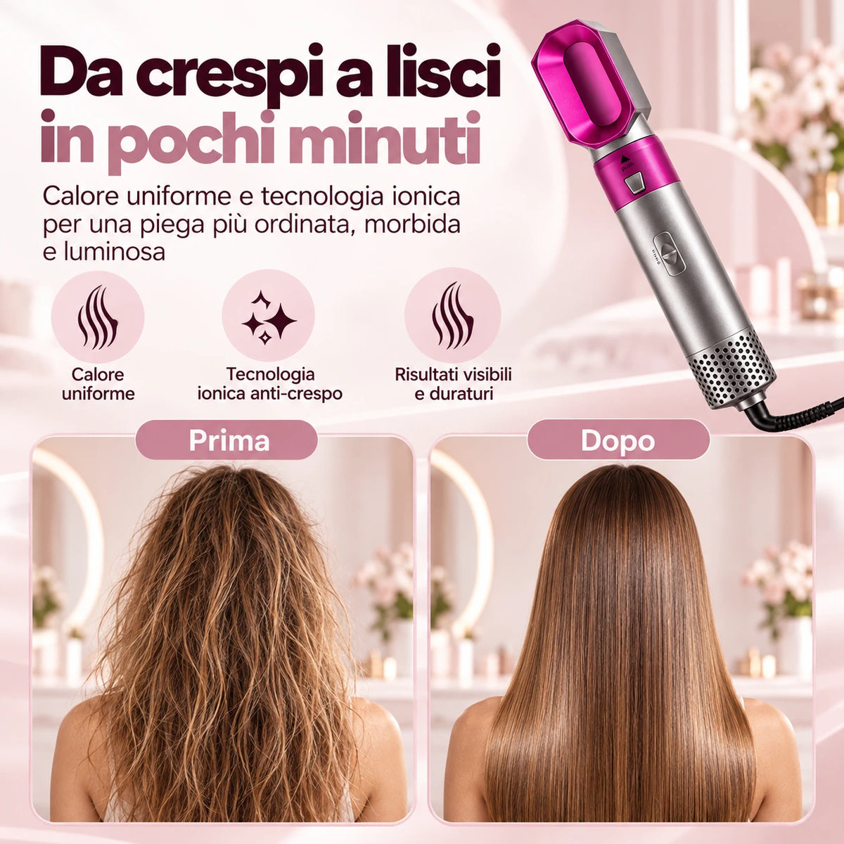 Risultato prima e dopo con HairPerfection Styler 5-in-1